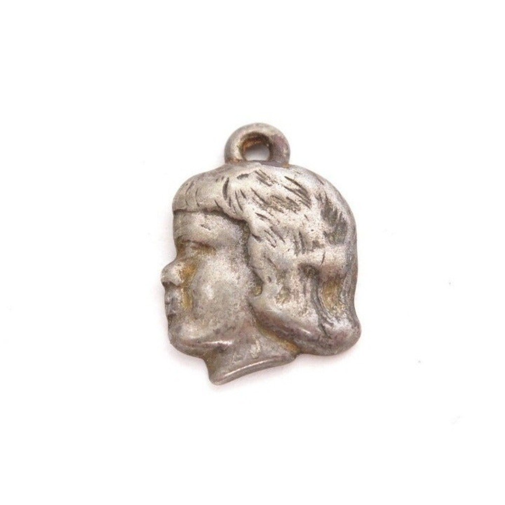 Small Vintage Silver Tone Girl‎ Profile Charm